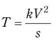 T=kV²/s を表す式