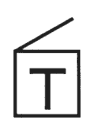 四角の中に T の字があり、上辺の左端から右上へ斜めの線が出た記号