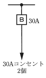 幹線の分岐点から配線用遮断器B 30A、その先の矢印の先に 30Aコンセント 2個 の字