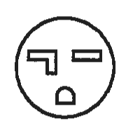 円の中に,左上に横棒の右端から下へ短い縦棒が出た形の刃受,右上に横長の刃受,下の中央に上が丸い形の穴がある