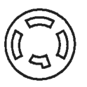 二重の円の中に,円弧形の穴4つがあり,下の1つは端が折れ曲がった形の刃受