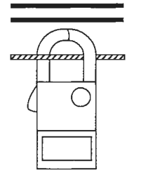 横に並ぶ3本の電線のうち，黒い電線2本はクランプの外の上方にあり，中性線1本だけがクランプの輪の中を通る