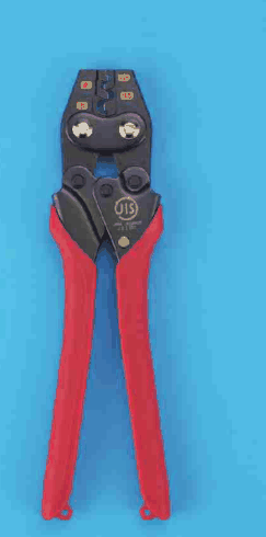 握りが赤色の工具。黒色の先端部に数字の書かれた黄色の印が4つあり,中ほどにJISの丸い刻印がある