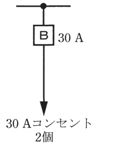 幹線の分岐点から配線用遮断器B 30 A，矢印の先に 30 Aコンセント 2個