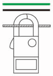 緑色の線と黒い線はクランプの外の上方にあり，斜線模様の白い線1本だけがクランプの輪の中を通る