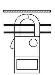 横に並ぶ3本の電線のうち，中性線はクランプの外の上方にあり，黒い電線2本がクランプの輪の中を通る